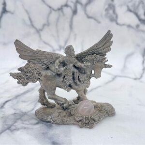 Vintage Comstock Pewter Cherub on Unicorn Alicorn Fantasy Figure